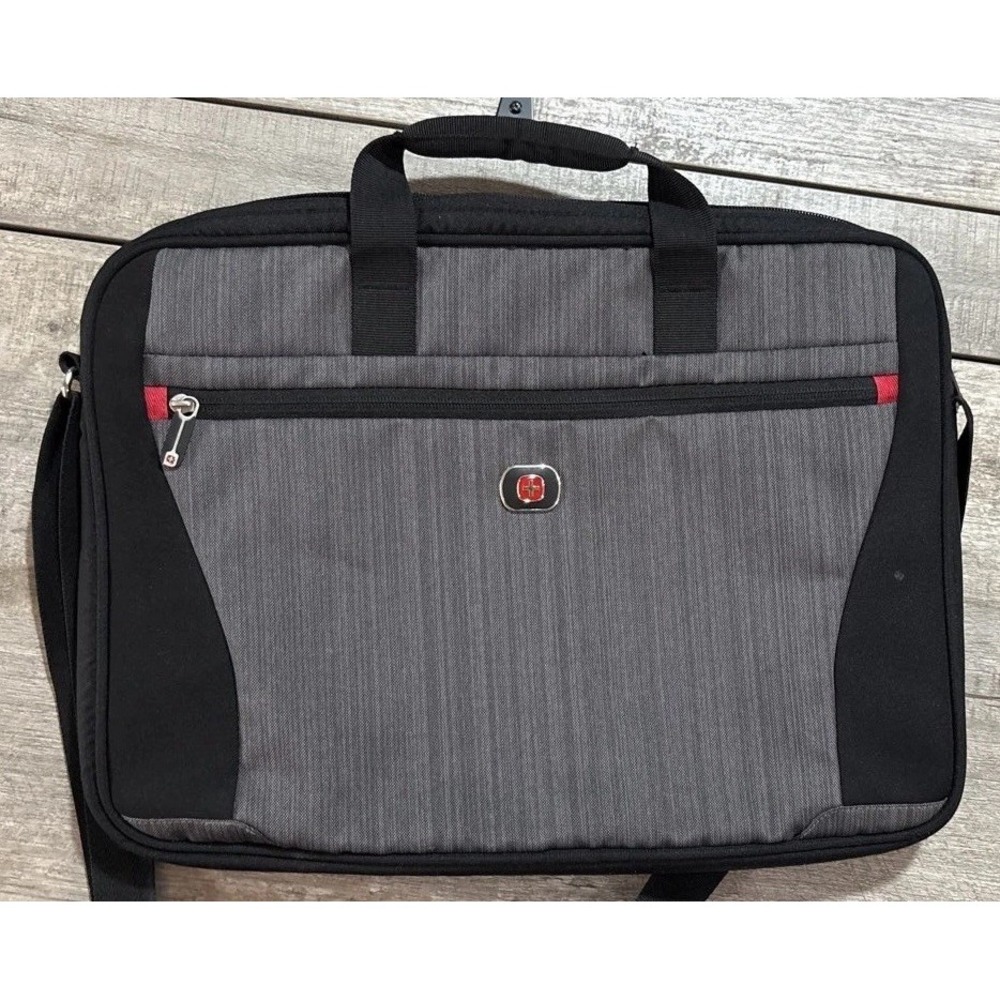 Wenger Swissgear Laptop Bag Case Briefcase Messenger Heathered Gray Black Strap